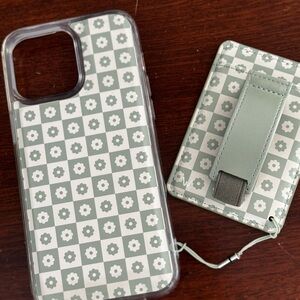 Walli Floral Pattern Phone Case and Wallet Set - Green for iPhone 15 Pro Max